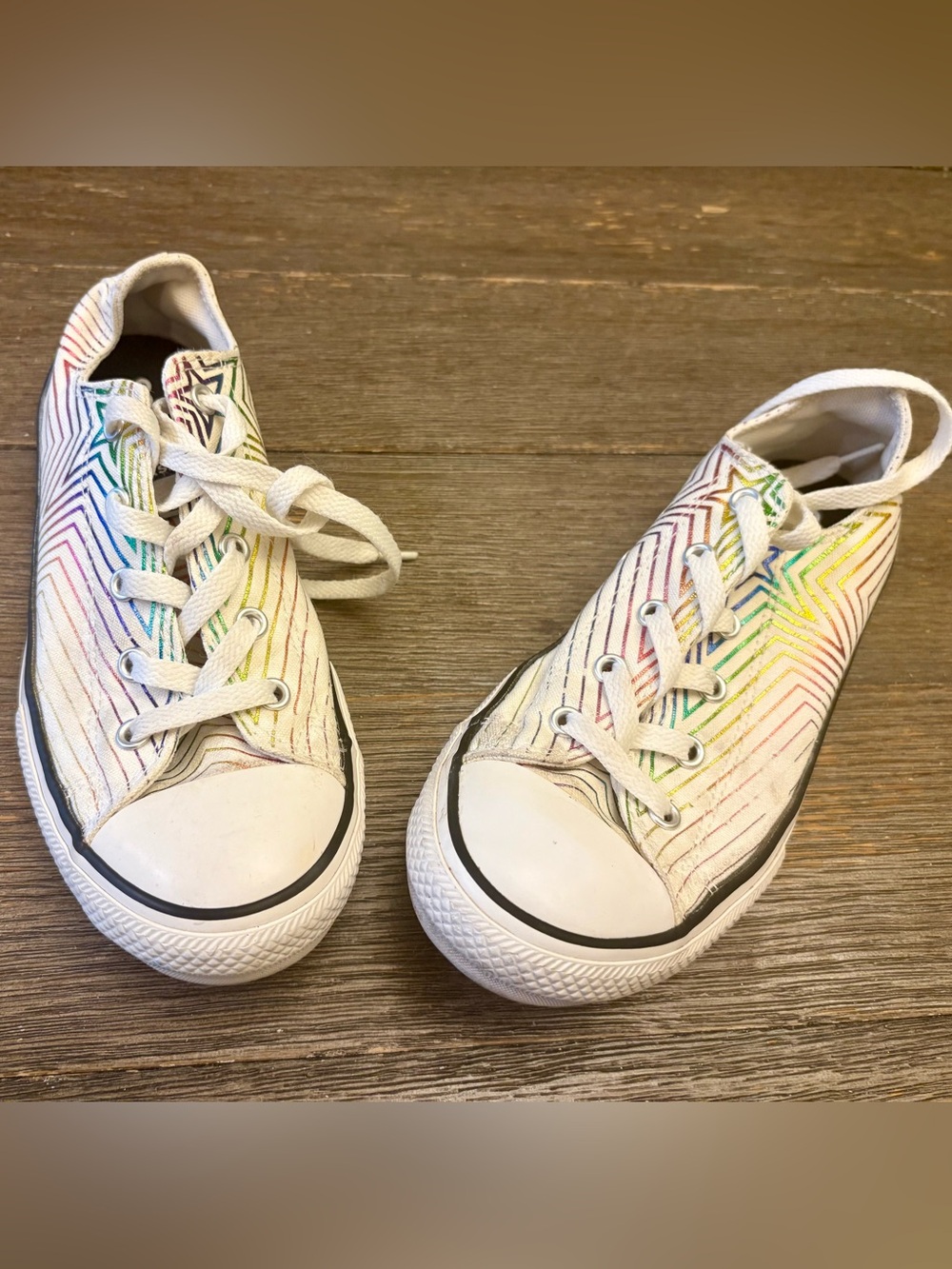 Converse Kids White Canvas Sneakers with Rainbow Chevron Stripes